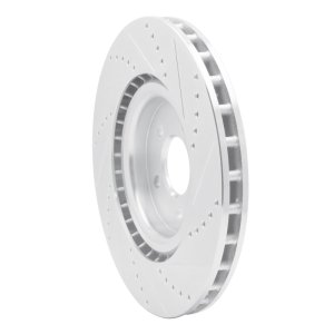 Ford Mustang Brake Rotor (1) - Front Left - R1 Concepts - Drilled & Slotted - Silver - `07-`14